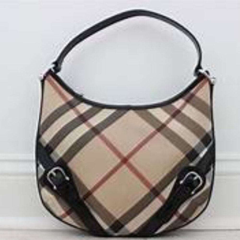 Authentic Burberry Super Nova Check Patent Leather Larkin Hobo Shoulder Bag